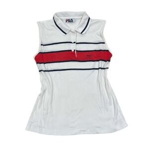 VTG 90's‎ 2000's White Fila Polo with Red and Navy Blue Stripes Made in Italy